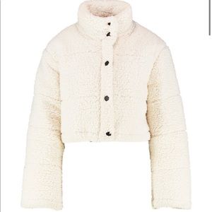 NWT Boohoo Crop Fleece Oversized Puffer Jacket